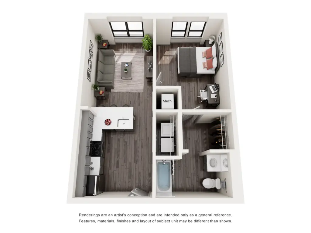 Marshall St Louis Student Living by SLU: A1 1 Bedroom Floorplan