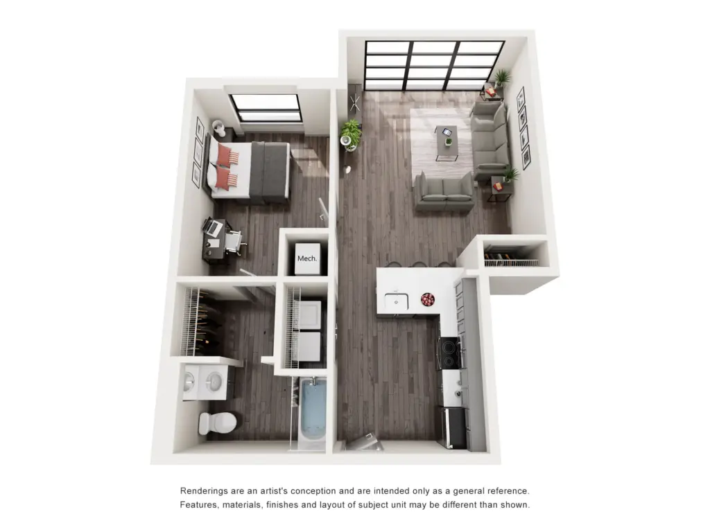 Marshall St Louis Student Living by SLU: A2 1 Bedroom Floorplan