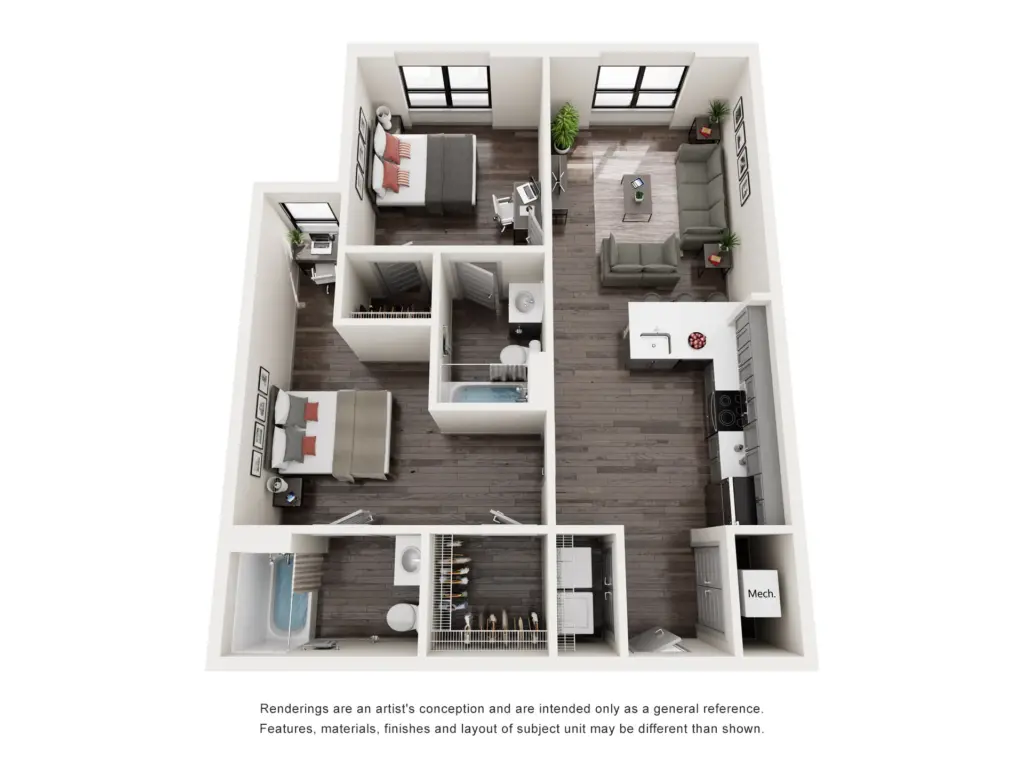 Marshall St Louis Student Living by SLU: B1 2 Bedroom Floorplan