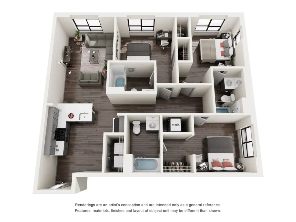 Marshall St Louis Student Living by SLU: C1 3 Bedroom Floorplan
