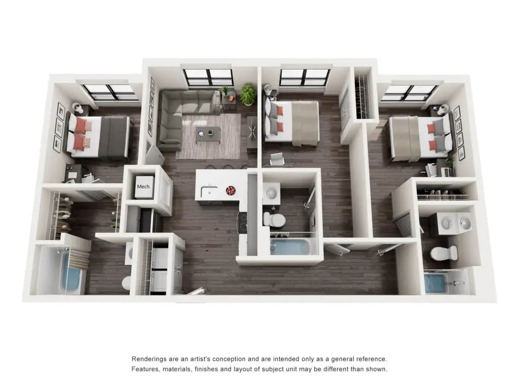 Marshall St Louis Student Living by SLU: C2 3 Bedroom Floorplan