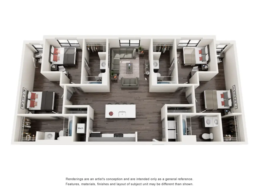 Marshall St Louis Student Living by SLU: D1 4 Bedroom Floorplan
