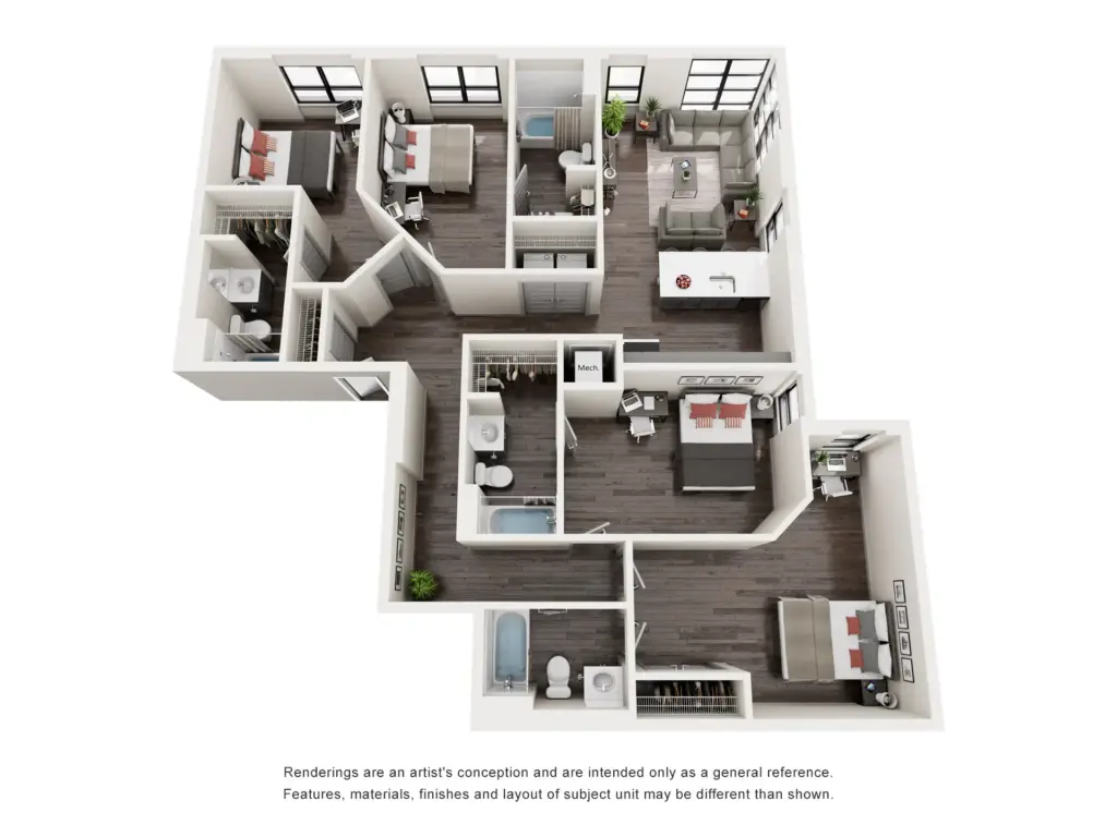 Marshall St Louis Student Living by SLU: D2 4 Bedroom Floorplan