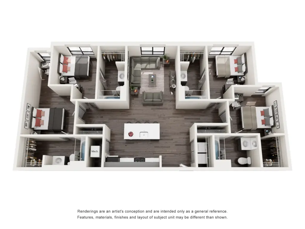 Marshall St Louis Student Living by SLU: D3 4 Bedroom Floorplan