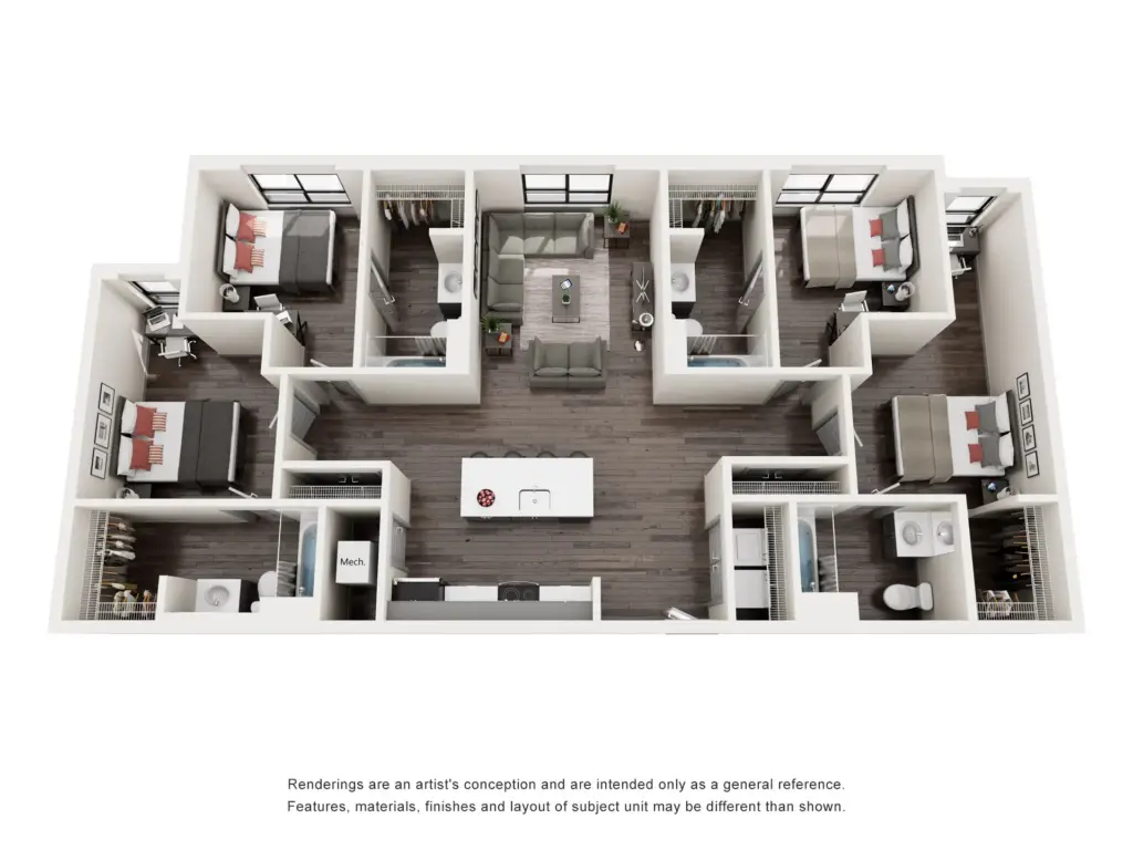 Marshall St Louis Student Living by SLU: D4 4 Bedroom Floorplan